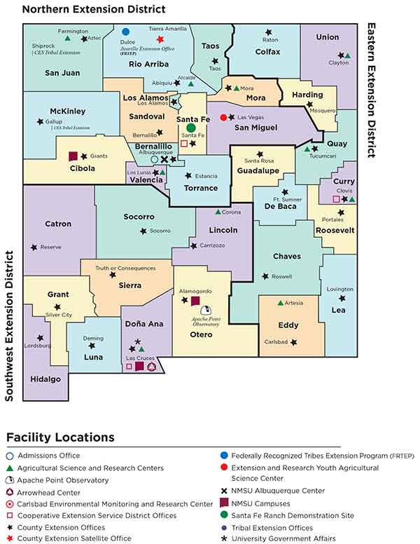 Map of NM with county offices listed